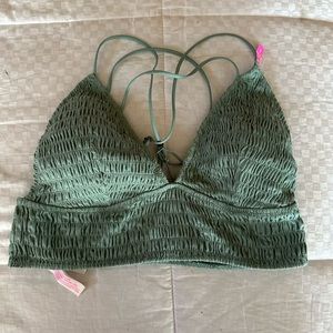 Victoria’s Secret PINK Smocked Ruched Triangle Bralette Green Large Wireless NWT